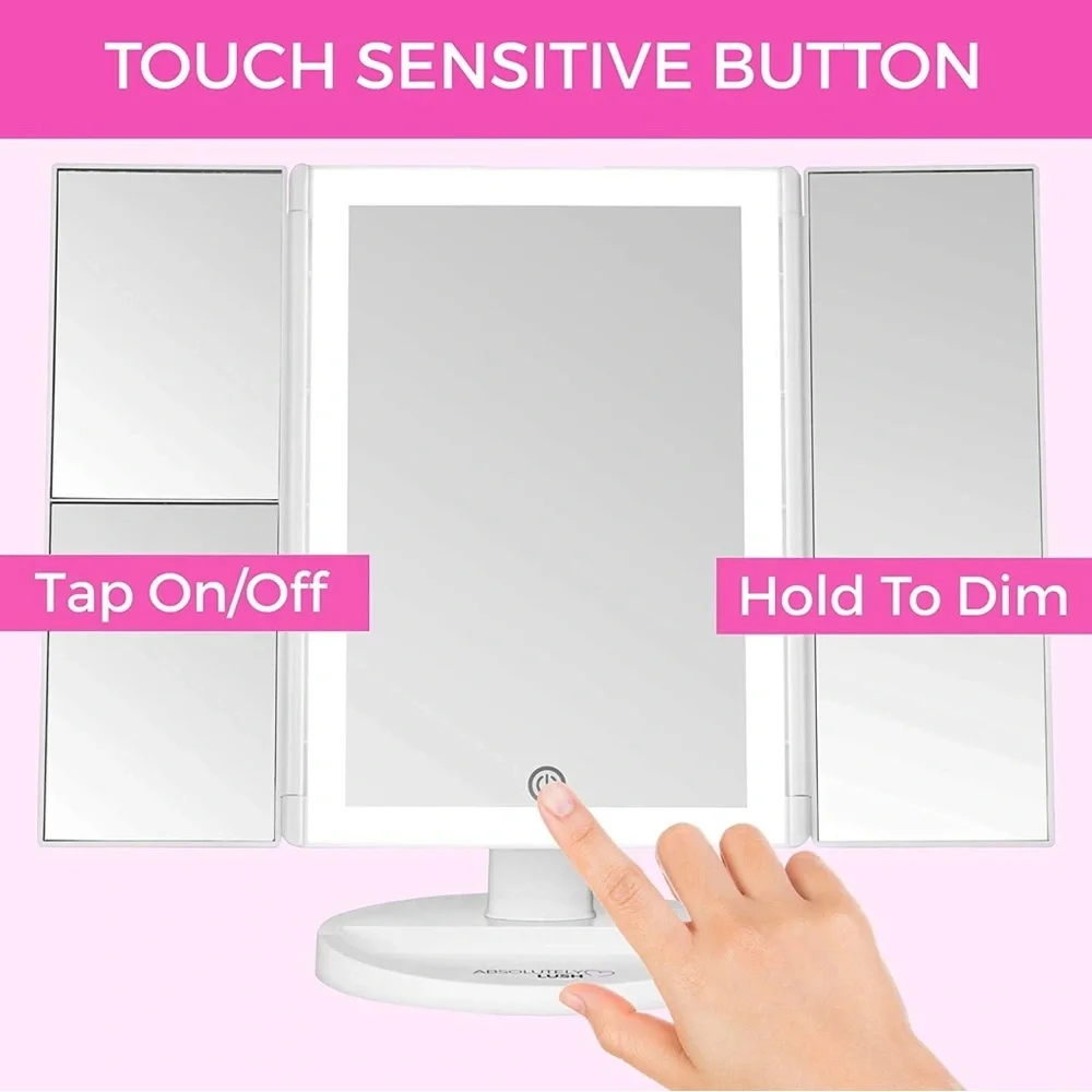 Absolutely Lush Dimmable LED Lighted Trifold‎ Makeup Mirror White Vanity Magnify